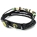 KONOV Mens Womens Leather Bracelet, Zodiac Sign Charms Beads Adjustable Bangle, Black