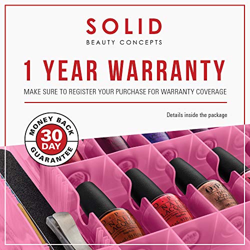 Nail Polish Organizer by SOLID Beauty Concepts - Declutter, Get Organized & See Your Full Collection - Portable Case w/ Handle & Double Locking Lid. 48 Slot Nail Polish Storage & 2 Tool Compartments