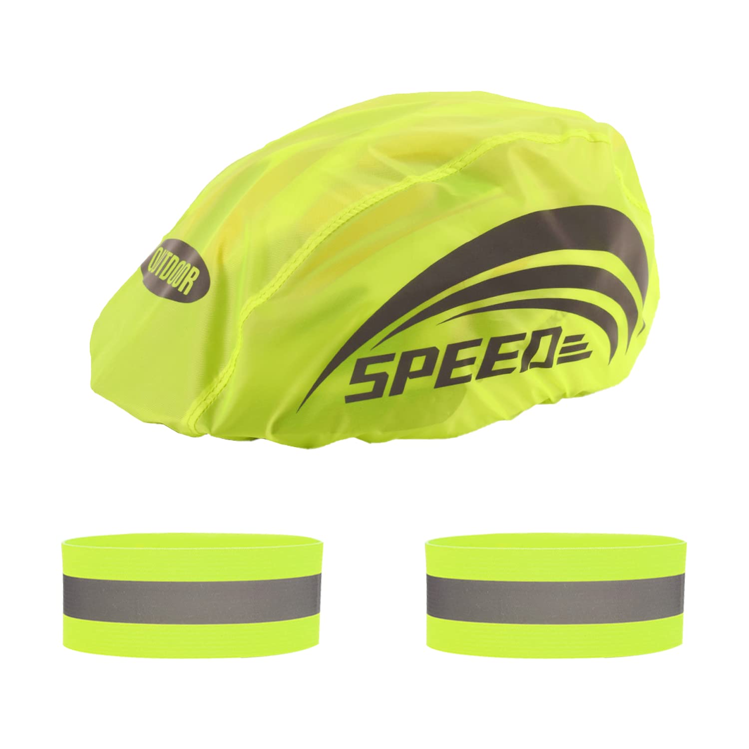 1 Piece Fluorescent Helmet Cover with 2 Fluorescent Wristbands, Bicycle Helmet Rain Cover, Dustproof Helmet Cover with Drawstring, Foldable Helmet Cover with Reflective Stripes (One Size)