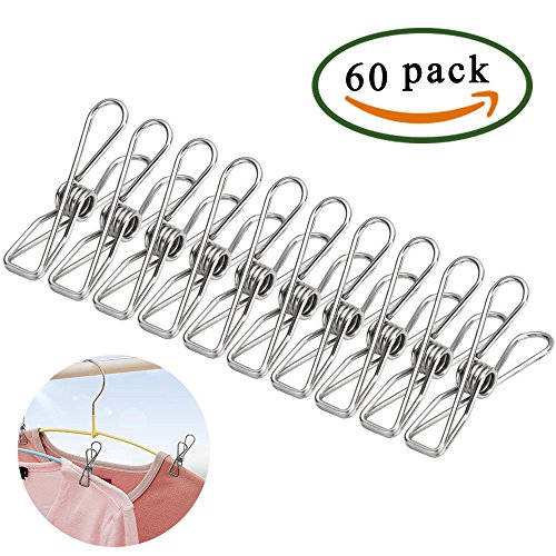 ManYee 60 Pack 2 Inch Multi-purpose Stainless Steel Clothes Pins Wire Clips Metal Clothesline Utility Clips Hooks Clothespins Fasteners for Laundry Indoor&Outdoor Clothes Drying - Thumbnail 7
