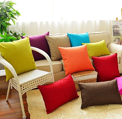 Huacel Solid Multiple Color Simple Linen Throw Pillow Cases Sofa Cushions Pillowcases Back Office Car Bedroom Cushions Pillow Covers 12x18 Inch (30x45cm) - Grass Green