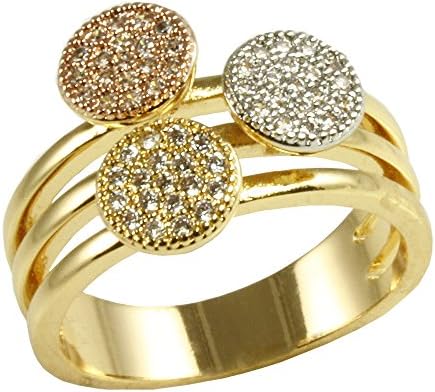 Circle Round Shaped Rings Wedding Party Statement Micro Pave Clear CZ Cocktails Gold Plated Size 6 - 9 (Three Tone, 6)