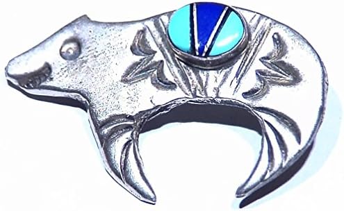 8.58g Southwest Bear Carved Vintage Handmade Sterling Silver Pin Healing Antique Signed Artwork