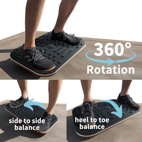 Balance Board, 360 Degree Wobble Balance Board for Adults, 2-in-1 Double-Sided Anti-Fatigue Mat & Stability Trainer for Standing Desk, Home Fitness or Office, Premium Faux Leather & Solid Wood