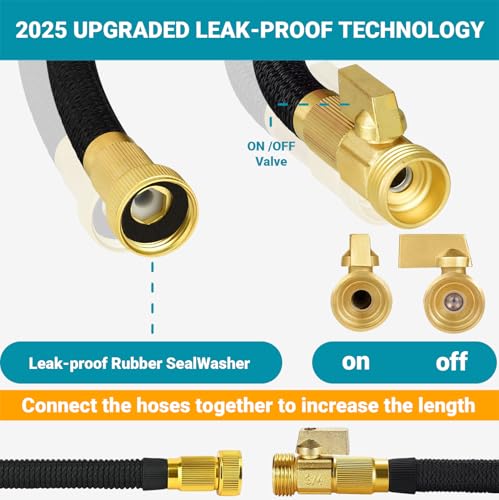 50FT Garden Hose – Expandable Garden Hose with10 Pattern Spray Nozzle, Aluminum Alloy Copper Plated 3/4 inch Connector – Lightweight, Durable, and Kink-Free, Retractable Water Hoses Black
