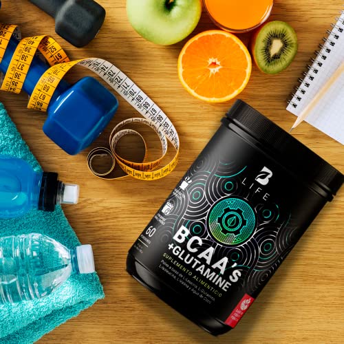 BCAAs con Glutamina en polvo con 60 Porciones. Leucina, Isoleucina, Valina, Glutamina y Agua de Coco. BCAAs + Glutamine Sabor FRUIT PUNCH 558 Gramos B Life.