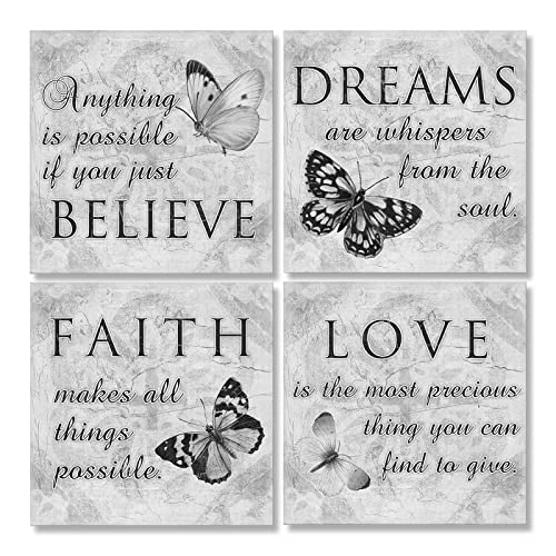 Inspirational Butterfly Wall Art 4 Panels Grey Canvas Print Faith