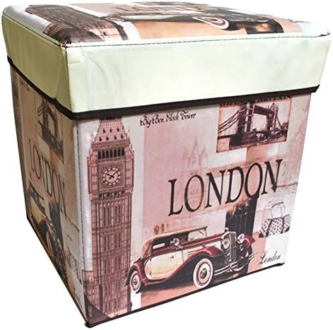 Retro Multifunctional Storage Ottoman, Foldable Non-woven Fabrics Cube Footrest Stool Seat with Organizer for Coffee Table,Camping Fishing