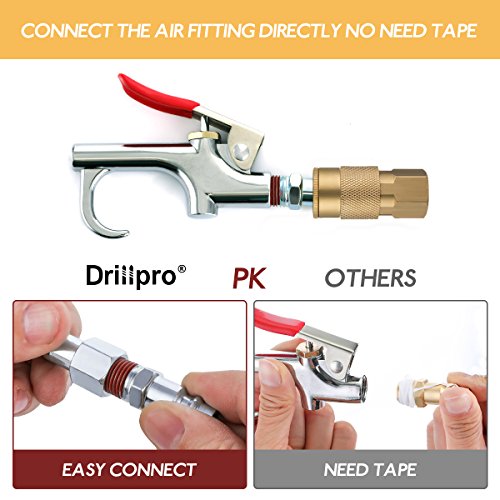 12PCS Air Fittings, Drillpro Pneumatic Quick Connect, Brass Air Coupler and Steel Plug Kit, 1/4'' NPT I/M, for Air Line, Air Compressor,Air Drill etc Pneumatic Tool Quick Connect
