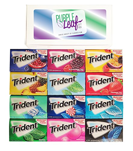 Purple Leaf Trident Gum Gift Box with 12 Bestselling Flavors - Smartly Packaged in a Real Neat Looking Box, Perfect Gift for Trident Lovers.