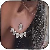 Relovet Crystal Earrings Studs Charm Front Back Jacket Silver Dainty Earrings Accessories for Women