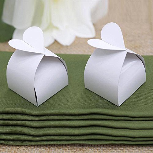 BalsaCircle 100 White Wedding Favor Boxes with Cute Heart Shaped Top for Wedding Party Birthday Candy Gifts Decorations Supplies