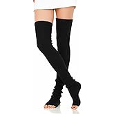 Breathffy 35 Inch Women Black Leg Warmers Thigh High Socks Knit over the Knee Extra Long Winter Soft Thick Stocking for 80s 90s Party Skating Daily Cosplay Party