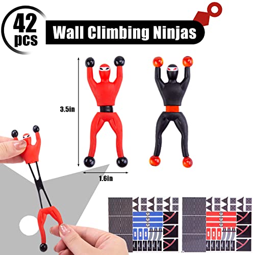 AMOR PRESENT 42PCS Wall Climbing Ninjas, Ninja Toys with DIY Stickers Sticky Rolling Men Stretchy Climbers Window Crawlers for Kids Party Favor Novel Toys