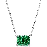 AHTAMOS Emerald Necklaces for Women 18K White Gold Plated Silver Crushed Ice Green Emerald Pendant Necklaces, May Birthstone 18+2"