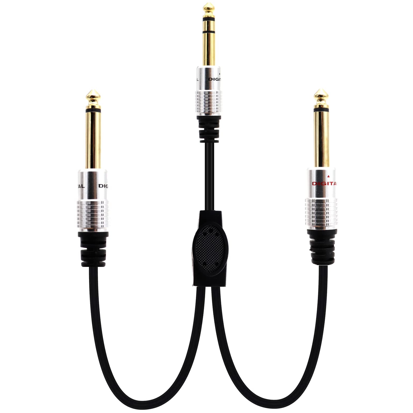 Disscool Gold-plated Y Splitter Cord, 6.35mm 1/4 to Dual 6.35mm Cable Male TRS to Male TS Stereo Audio Cables OD:5.0 for Audio Equipment/Microphone/Mixer(Black/0.5M)