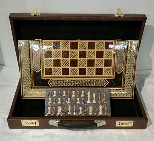 Radin Rugs. 21" x 11.5" x 3.5" Luxury Handcrafted Persian khatam(Inlaid) Chess & Backgammon Box 118