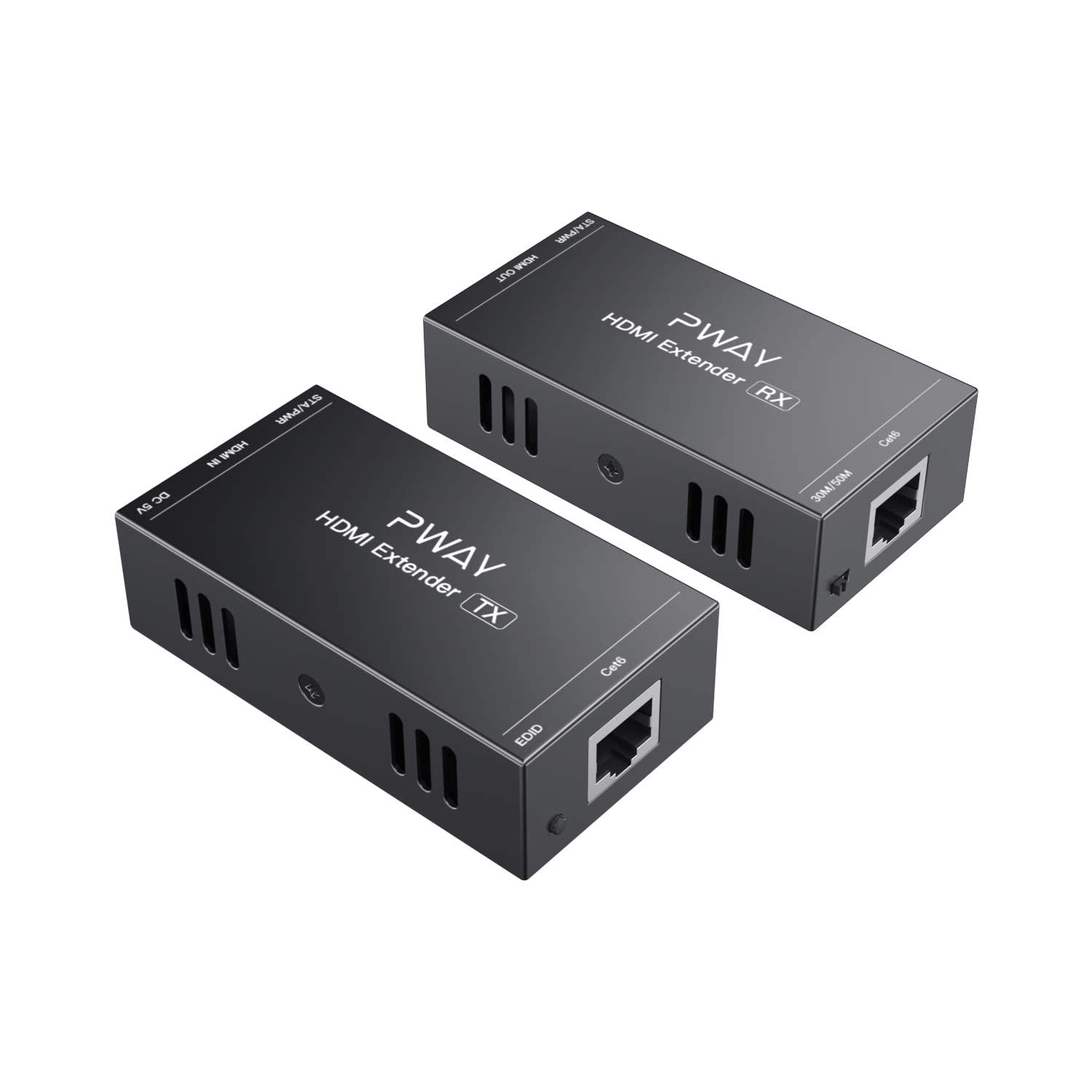 PWAY PW-HT202P(POC) HDMI Extender 165ft/50m Lossless Transmission Over Single Cat5e/6 Full HD 1080P Support 3D EDID One Power Supply (UTP+Transmitter and Receiver)