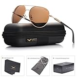 LUENX Aviator Sunglasses Mens Womens Polarized Brown Lens Gold Metal Frame Large 60mm