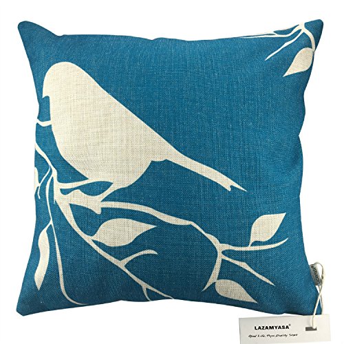 LAZAMYASA Square Cartoon Bird Printed Cushion Cover Cotton Throw Pillow Case Sham Slipover Pillowslip Pillowcase For Home Sofa Couch Chair Back Seat,4PCS,Blue,18x18in - Thumbnail 6