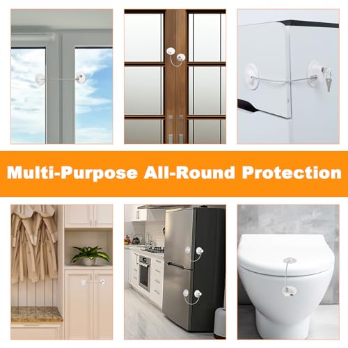 Romon 4 x Child Window Safety Locks with 8 Keys for Doors, Windows and Fridges, Drawers, Washing Machines, Focused on Child Safety