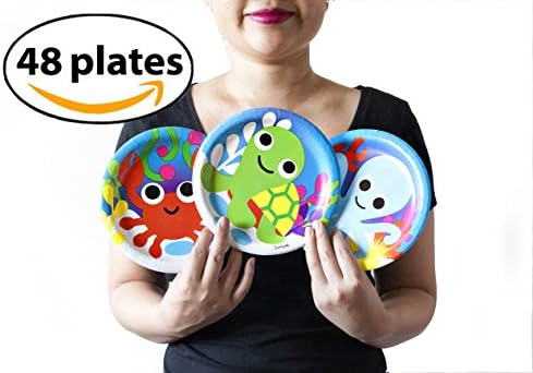 Cute Ocean Themed Small Party Plates, 60 Count. for sea and Marine Themed Parties.