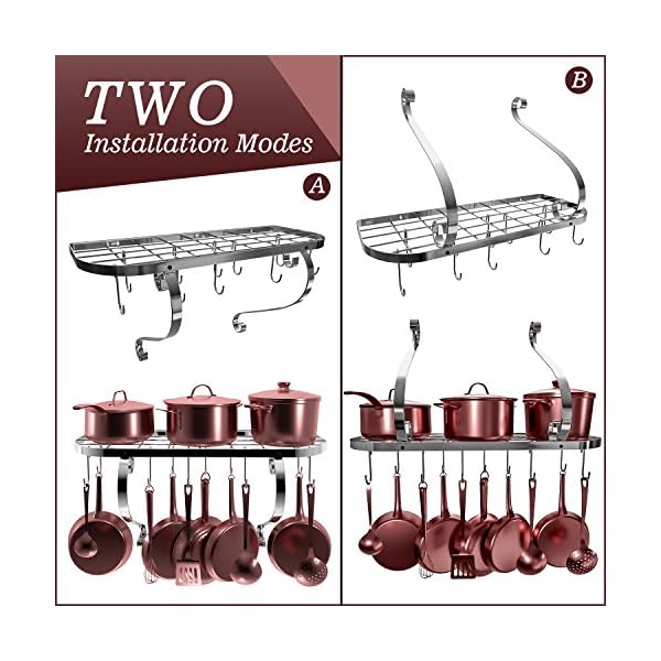 Vdomus Hanging Pot Rack Organizer, Wall Mounted Kitchen Pan Organizer