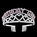 BABEYOND Crystal Rhinestone Tiara Headband Happy Birthday Girl Crown Comb Pin (Silver and Pink)