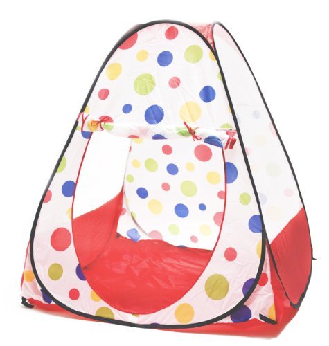 eWonderWorld Jumbo Red Polka Dot Teepee Twist Play Tent w/ Safety Meshing for Child Visibility & Tote Bag
