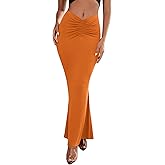 Umenlele Women's Casual High Waist Ruched Stretchy Bodycon Long Maxi Skirt