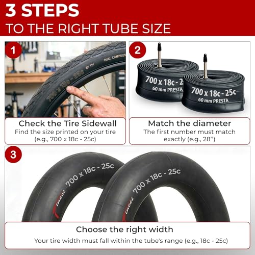 Fincci Racing Bike Tubes 700 x 18c x 23c x 25c, Pair of Inner Tube 28 Presta Valve 60 mm – for Electric Bike, Race Road Racing Tourism Cycle – Pack of 2 Accessories