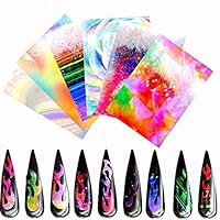 6PCS Thanksgiving Flame Reflections Nail Stickers - Holographic Fire Flame Nail Art Decals 3D Vinyls Nail Stencil for Nails Manicure Tape Adhesive Foils DIY Decoration