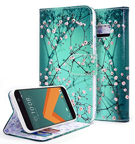 HTC 10 Case, NageBee [Kickstand Feature] Premium PU Leather Flip Fold Wallet Case with [ID&Credit Card Slot] for HTC M10 & HTC One M10 (Wallet Plum Blossom)