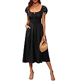 Yousify Women's Summer Dresses 2026 Short Puff Sleeve Midi Dress Casual Scoop Neck A Line Sundress with Pockets