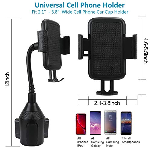 Co-Goldguard Car Cup Holder Phone Mount,[Upgraded ] Adjustable Universal Gooseneck Car Cup Cell Phone Stand Compatible with iPhone 12/11 XS Max XR 8 Plus 7 Plus Samsung Galaxy Note 10 Plus S9,Black