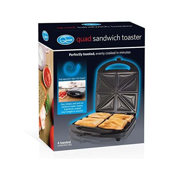 Quest-35990-Quad-Sandwich-Toaster-Non-Stick-Auto-Temperature-Control-Cool-Touch-Handle-and-Locking-Clip-Stainless-Steel-1100W-1100-W Quest 35990 Quad Sandwich Toaster / 4 Portion 8 Slice Non-Stick Toastie Maker/Auto Temperature Control/Cool Touch Handle…