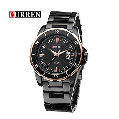 Curren los Hombres Relojes Top Marca Full Acero Auto Fecha Cuarzo Reloj Negro 8018 - Imagen 4