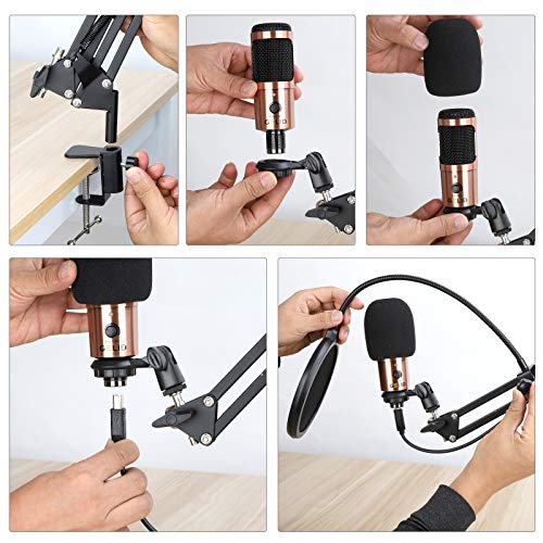 GELID Voce USB Mikrofon - PC Kondensatormikrofon für Podcast, Streaming & Gesang, Komplett-Set inkl. Tischhalterung, Microphone – Bild 4