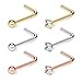 Ruifan 6PCS 18G 316L Surgical Steel 2mm Top Ball & 2.5mm Clear Diamond Cubic Zirconia Crystal Curved Nose Stud Ring L Shaped Piercing Jewelry