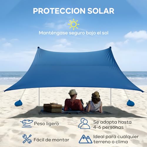 Sombrilla para Playa 3*3*2M,UPF50+ Carpas para Exteriores 4-6 Persona,Toldo Tienda de Playa Grande Plegable con 4 Sacos de Arena,2 Polos,4 Clavos Rectificados para Playa,Césped,Camping,Picnic,Patio