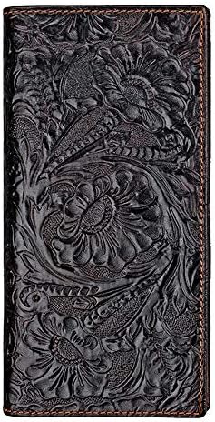 Hibate (Flower Embossed) Genuine Leather Women Long Wallet Credit Card Case Holder Brown