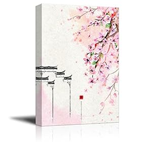 Canvas Wall Art - Traditional Chinese Style Painting of Cherry Blossom in Spring - Giclee Print Gallery Wrap Modern Home Art Ready to Hang - 12x18 inches