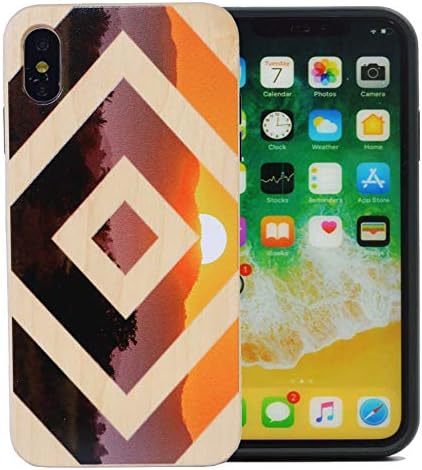 Marquee - Elegant Finish Unique UV Printed Natural Maple Wooden Back Case Compatible with iPhone Xs MAX,Shockproof Protective and Wireless Charging Compatible Wood Case