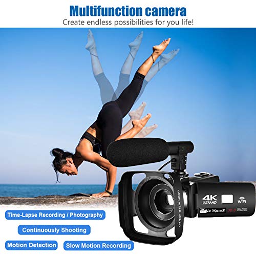 Videocamara-Camara-Video-4K-Ultra-HD-Videocmara-Full-HD-WiF-Videocamara-de-Visin-Nocturna-Cmara-de-Video-con-Micrfono-Externo-y-Parasol