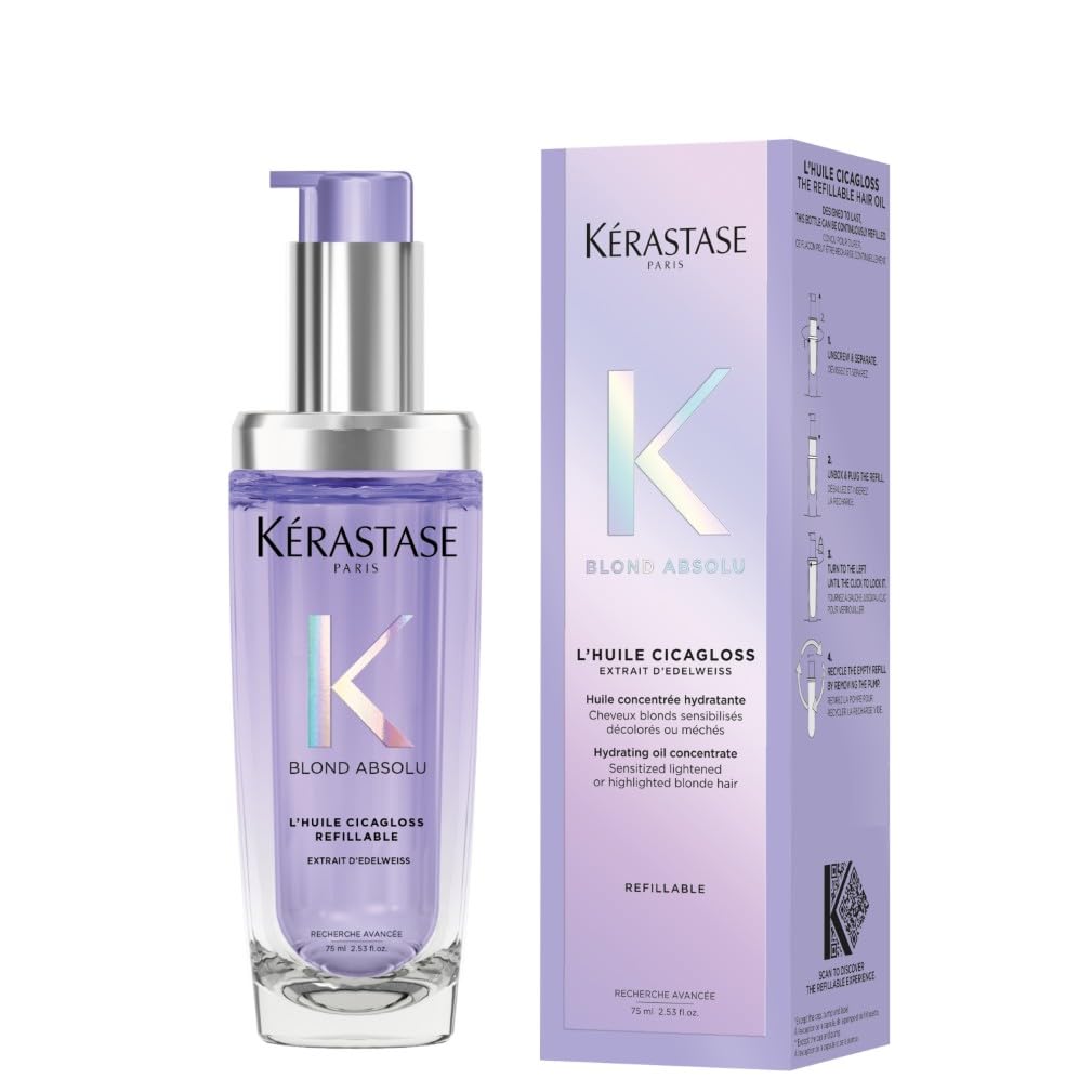 Kérastase Blond Absolu, Intense Blonde Strengthening Hair Oil, For Sensitised Lightened or Highlighted Hair, With Hyaluronic Acid & Edelweiss Flower, Huile Cicaextreme, 75ml Refill