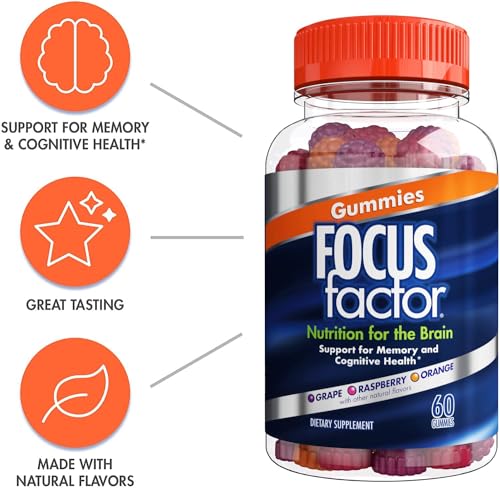 FOCUS FACTOR NOOTROPIC GUMMIES, MEMORY SUPPLEMENT FOR BRAIN, PHOSPHATIDYLSERINE, BACOPA, HUPERZINE A, 60 COUNT