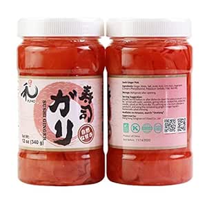 YUHO Pickled Sushi Ginger, Japanese Pink Gari Sushi Ginger Fat Free, Sugar Free, Kosher, BRC, No MSG, Low cal– 2 Jars of 12 oz