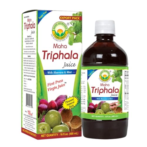 Basic Ayurveda Maha Triphala Juice with Aloe Vera & Mint – 16 Fl Oz (480ml) | Natural Herbal Drink | First Press Virgin Juice | No Added Sugar | Great for Daily Use & Cleansing