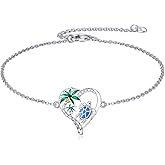 TOUPOP Sea Turtle/Mermaid/Dolphin/Shell/Starfish/Conch/Seahorse Bracelet for Women Sterling Silver Ocean Bracelet with Crystal Ocean Beach Charm Jewelry Birthday Christmas Gifts