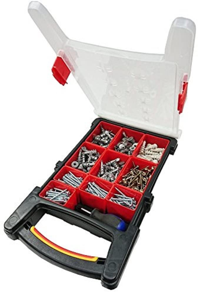 Merriway BH06619 (481 Pcs) Assortment of Redi-Driva Cavity Fixings, Hollow Wall Anchors, Screws & 38mm Screwdriver in a 12 Compartment Carry Case - Pack of 481 Pieces